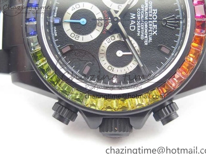 Crystal Bracelet on A7750 Black Edition Rainbow PVD Blaken Best Bezel Dial VR PVD Daytona V2 1226